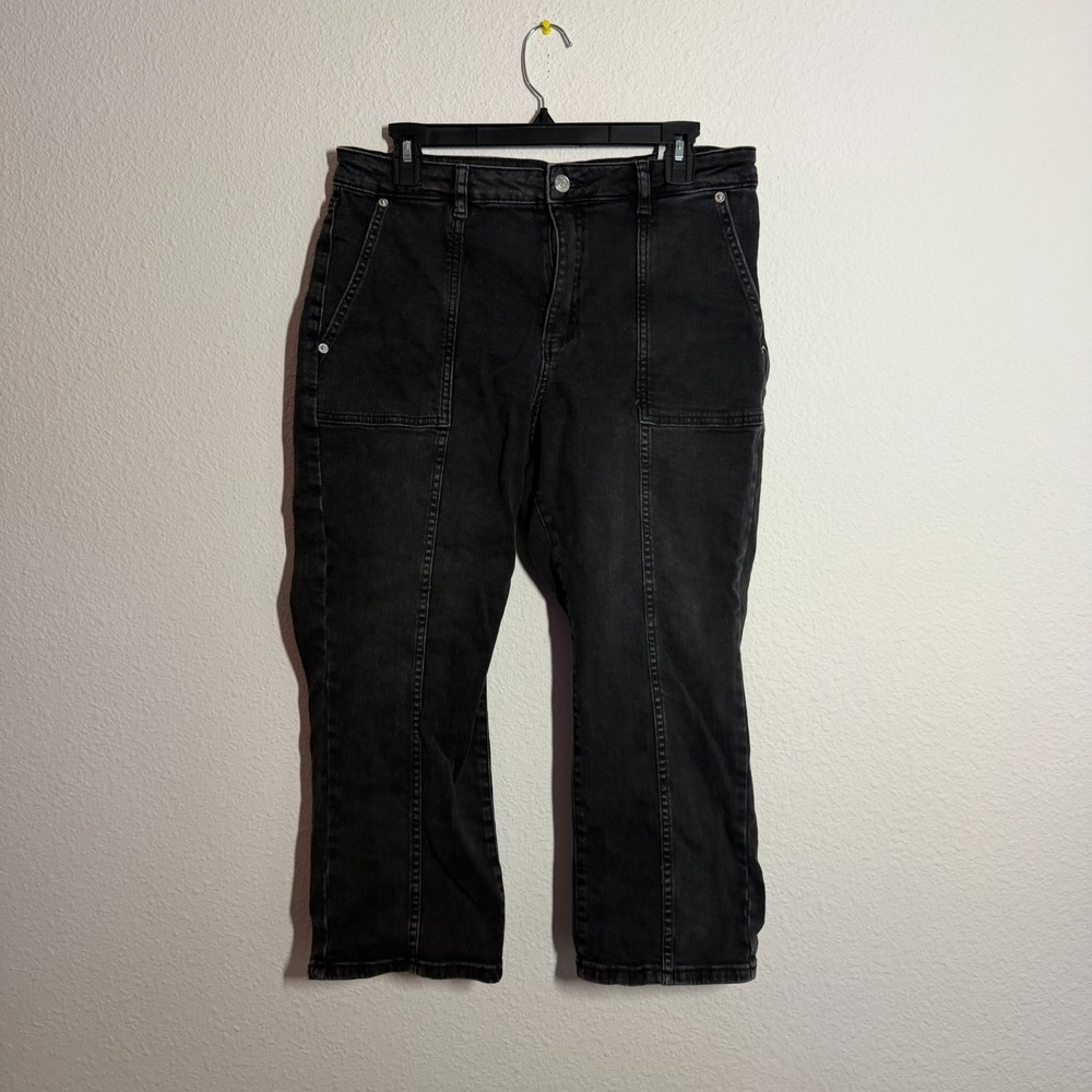 Michael Kors Cropped Flare Jeans Womens 32W Black Denim Dark Wash Pockets
